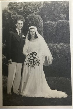 Corinne Bedore and John James Greene on their wedding day, 2 September 1948.
