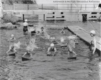 Children at swim lessons at the wharf.