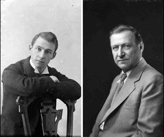 Side-by-side portraits of Gus Handford, one taken around the time he set up his business and the other in the mid-1930s.